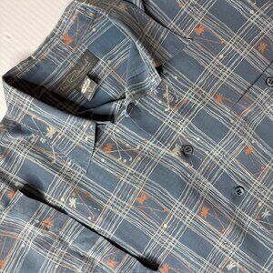 Tori Richard 100% Silk Hawaiian Textured Shirt Golfer Palm Trees Size Large